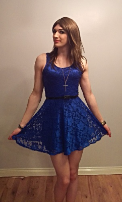 iakeltg:  Crossdresser Cobalt Blue Lace Skater Dress
