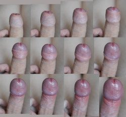 This is a very erotic sequence of images showing how the head of this uncut cock becomes more and more exposed as the man gets more aroused and hard.