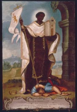 medievalpoc:  lilscalpel submitted to medievalpoc:18th Century Portuguese Painting of Black Saint “Pillars of Ethiopia”Anonymous (Portuguese), St. Elesbaan, circa 1750. Oil on canvas, 110 by 75 cm. (MUSEU DE ARTE SACRA, AROUCA, PORTUGAL)  