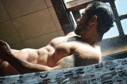 nude-male-celebs:  Brazilian model Evandro Silveira Nude in a Shower
