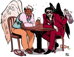 jessfink:  I finally got around to reading Good Omens by Terry Pratchett and Neil Gaiman, and of course I loved it. There’s plenty more I’d like to draw but goodness, there are too many great characters in this book. 