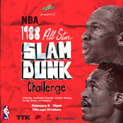 On this day in 1988, Michael Jordan defeated Dominique Wilkins in the Slam Dunk Contest.Art by TTK (@GOTTKGO)Check out TTK - Art by TTK | www.gottkgo.tumblr.com