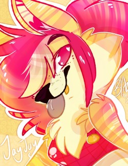 vivziepop:  ooc-splinter:  Small doodle I did of vivziepop ’s JayJay in her pink and gold color color scheme!  ffff the colors here, and all the fluff, this is so pretty! &lt;3   ^w^