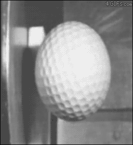 cymbals12345:  diddlemydiddlies:  aaronthespiritbear:  Golf ball hitting steel at 150mph, recorded at 70 000fps  physics is so fucked up  I can’t look at this too long or else I’ll never get anything done. 