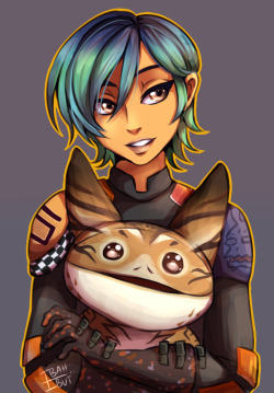 ibahibut:  Sabine-chan &amp; lothal cat. Damn, i love lothal cat soo much!! HALP! finally got something to draw after 2 weeks struggling with artblock &amp; learning with new wacom intuos expresskey. plus, 1 week of fever ayy~ thanks fever. appreciate