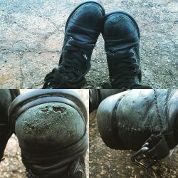 When the fuck did Doc Martens become not tour approved anymore?! Obviously the quality has gone to shit. I remember when I was in middle school you could of shot them out of a cannon without a scratch. #docmartens #Boots #DoesntLast 