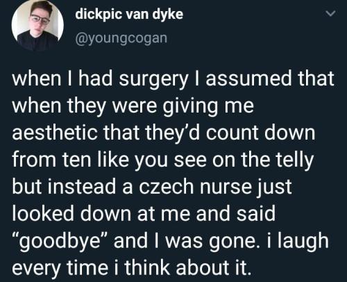 acesirius:lastoneout: Op is denying us the fucking golden replies to this tweet omg  when i woke up from my top surgery i was SO out of it but i had to pee SO BADLY (why? no idea. i hadn’t eaten/drank since the day before so i should’ve been empty)i