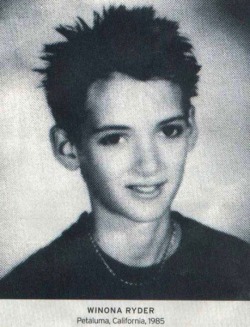 not-blonde:  Winona Ryder in high school “I was wearing an old Salvation Army shop boy’s suit. As I went to the bathroom I heard people saying, ‘Hey, faggot’. They slammed my head into a locker. I fell to the ground and they started to kick the