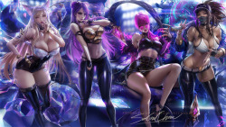 sakimichan: Put all the #KDA lol skins in one piece as wallpaper style :3 it was  super fun working on them psd,hd jpg, video process  etc&gt;https://www.patreon.com/posts/23298517  
