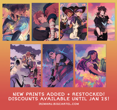    💛 2 DAYS PRINT SALE 💛 until jan25 midnight PT!added some new prints (more not pictured) as well as restocked other prints since I was out of almost everything! (also added some new stickers), you can find them all here!✨ discounts available:-