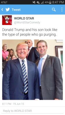 dookiediamonds:  poetic-floetry:  rudegyalchina:  dopeeee:  His son looks….off.Like he’s pretending to be himself.   They both look off. They do look like they are currently doing the purge .  Souless, emotionless eyes  I knew it reminded me of somthin