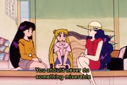 repressed-memory-emily: sailor-moon-reacts:  Sailor Moon has been talking about the realest shit since the 90’s…   Again, this character is the villain and when she says this Usagi and Rei immediately disagree and Koan ends up being proved wrong -