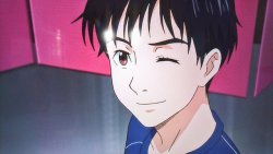 Preview of YOI’s episode 10 Blu-Ray/DVD redraw of Yuuri - he winks when he asks Viktor to go sightseeing around Barcelona!