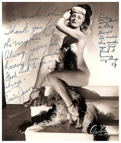 Eunice Jason          aka. “The Ooh-La-La Girl”..Vintage 50’s-era promotional photo personalized: “To Hirsh Cohen — Thank you for the very nice note — Always appreciate hearing from friends.. Good Luck to you.. Always, — Eunice Jason