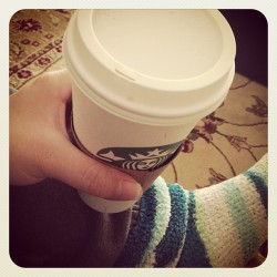 #coffee #fuzzysocks #white #starbucks #yum #white #grey #sweatpants #green #blue #cold #morning