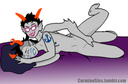carminesins:Wanted to try out some various cheap digital tricks so take this I guess. Partially transparent to test it out i guess. Because Meenah just loves Serkets. Vriska is just nervous. “Aw come on, hafin’t you done this before?”
