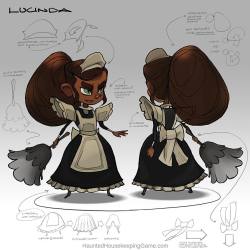hauntedhousekeeping:  Our refined concept design for Lucinda- we’ll be working on and showing animations soon!  So excited! What do you think? #art #gamedev #conceptart #creepy #cute #girl #characterdesign #game #hero #sketch 