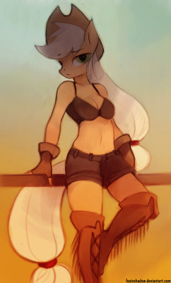 foxintwilight:  5/6 Commission for Kyle-0529 Oh, you know, the cowgirl. It’s been a long time since I drew her.  Nothin&rsquo; quite like an anthro AJ! Especially when she looks like that.