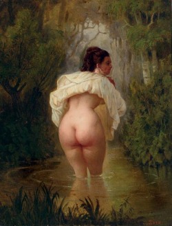 artbeautypaintings:Nude in a pond - Mihály Zichy