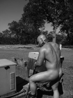 demonzachh88:  bootedskn:  slave7171:  This is on FirefighterSIR’s ranch in Northern California.  a very secluded ranch where slave’s are put into hard labor to complete various projects and task for SIR.  naked with heavy collars and shackles are
