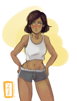lotuschai:  lotuschai:  Doodle of sweaty-post-workout Korra with short hair (I know it’s not everybody’s cuppa but that’s kinda the charm of it)   I do this thing where I doodle a sexy Korra whenever I feel like thanking the people who follow