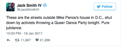 micdotcom:Protesters held an LGBTQ dance party last night outside of Mike Pence’s home in DC
