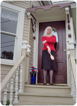 peloklumper:  otkfme:  spanked2realtears:  Welcome to Danaâ€™s house.  It is really bad news when she is waiting outside your front door with a bath brush, and now the whole neighborhood knows that you are going to be spanked.   â€œBut Iâ€™m only 35 minut