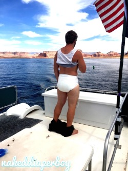 nakeddiaperboy93:  Here’s a few more pictures of my lake Powell trip! I was diapered the whole time except when I swam then I just had a speedo and trunks on(family around). Had a comficare and an abena on for these pictures! There was &amp;  people