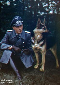 historicaltimes:  An unknown Luftwaffe officer with his German Shepherd, 1940. via reddit