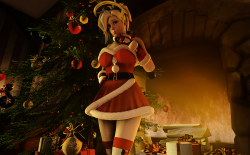 ninsegado91:  damageamplified:  were you nice or naughty this year? a little christmas mercy for your holiday season ;) [ mercy model by stealthclobber, curvy christmas dress by lordaardvark ]   Bless