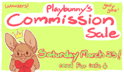 Here it is you guys! For the whole day of Saturday March 23, my commissions will all be discounted! After that prices will go back to normal! *** CLICK HERE FOR COMMISSION EXAMPLES AND GENERAL INFO *** The prices for Saturday will be as follows:  ũ