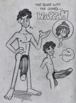 So last night I was up doodling a bunch of shit. And this is one of them.I redesigned wappah again. i made him a bit taller and skinnier. He’s still got the giant penis though. It’s a staple of his very being.