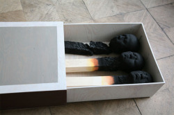 sixpenceee:  Matchstick Men: While living in Beijing several years ago German artist Wolfgang Stiller acquired several head molds and large pieces of wood. After experimenting with the various components the artist struck on an idea to create several