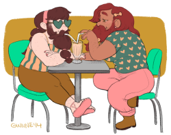 gwnne:  my partner tried to call me a sweetheart the other day but he misspelled it and I read it as “sweetbeard” and then I decided that this is what dwarf couples call each other so, naturally, here are two dwarves on a date  SWEETBEARDS LOOKIT