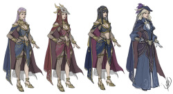 jaeon009:  Another FEA class redesign (female dark mage, with hooded enemy, Tharja, and non-Plegian variation)  Plegian (specifically the dark mages, which hail from that country) designs kinda gives me an Egyptian feel, so I gave the attire some Egyptian