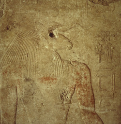 grandegyptianmuseum:    Old Kingdom relief of   Khnum “ram-headed”   deity, one of the earliest Egyptian deities, ca. 2686-2134 BC.  Egyptian Museum, Cairo.  My OG
