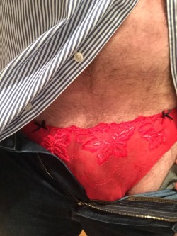 redseethru:  Off to do some shopping. Love the feel of wifeys red lace thong . Do you like it ?