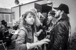 rapidfire35:  “Axl Rose, Lars Ulrich, Dave Mustaine, Duff Mckagan, Lemmy Kilmister and Slash at backstage “Monters of Rock”,1988.”