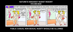 Nature&rsquo;s Hideaway (family-friendly) Nudist Resort believes that simple nudity should be legal in America. www.natures-hideaway.com   (918) 499-0630