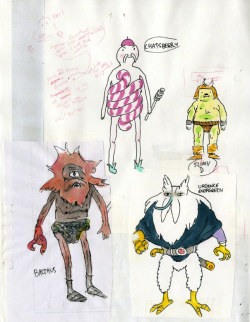 Evergreen concept drawings by writer/storyboard artists Tom Herpich &amp; Steve Wolfhard herpich:  This is the rough model sheet I put together while working on last night’s episode, Evergreen. I drew Balthus and Urgence, Steve drew Chatsberry, and