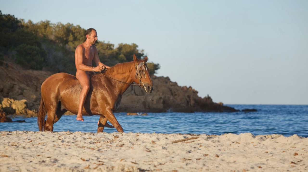 naked bareback horse-rider on beach