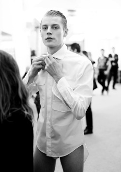 justdropithere:   Janis Ancens by Kevin Tachman - Backstage at Ermenegildo Zegna, FW15 