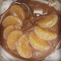 Avocado chocolate mousse with mandarin. God damnnn. #wifemethough  #cancook #chocolatemousse #avocado #eggfree