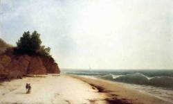John Frederick Kensett (Cheshire, Connecticut, 1816 - New York City 1872); Coastal scene with figures, 1869; oil on canvas, 153 x 92 cm; Wadsworth Athenaeum, Hartford