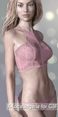  X-LaceLingerie for G3F is a high quality modern lingerie outfit for Genesis 3 Female(s) and Victoria 7.  These high quality conforming clothing items for Genesis 3 Female(s) come with special care for realistic details.  Included are eight high quality