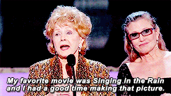 bob-belcher: incomparablyme:  Part of Debbie Reynolds’ acceptance speech for her Screen Actors Guild Life Achievement Award  RIP Angels, at least you’re with each other now :( 
