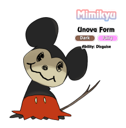 jsketch12: Mimikyu - Unova Form In the Unova region, neither Pikachu nor Mimikyu are native species; when Mimikyu arrived in the Unova region, it quickly learned that a completely different mouse was a revered cultural icon in the country surrounding