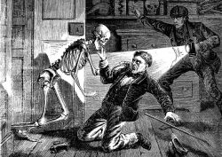 theoddmentemporium:  Thief Caught in the Jaws of Death In his new book The Burglar Caught by a Skeleton, Jeremy Clay showcases a collections of the strangest stories from Victorian newspapers, including this gem:  A burglar in Greensburg, Pennsylvania,
