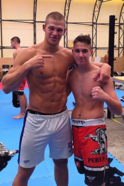 slovak-boys:  Shirtless Slovak fighter David with his big friend