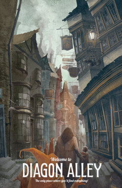 kamigarcia:pixalry: Harry Potter: Diagon Alley Posters - Created by The Green Dragon Inn Available for sale on Etsy and Society6.  Love these! 